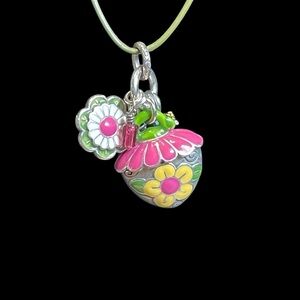 Brighton Boho Chic SilverTone/Enamel Floral, Bead Charm Whimsical Necklace
